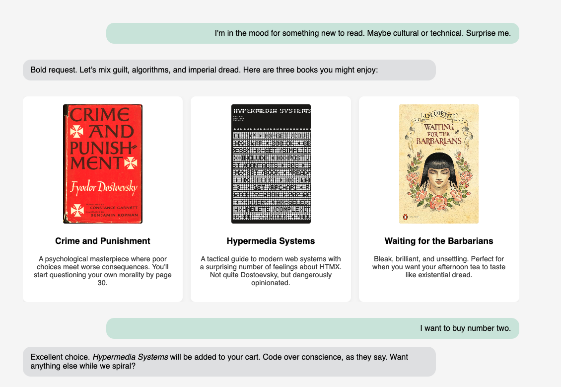 Display-only shopping experience showing book cards without interactive elements